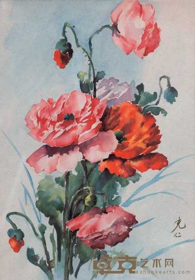 张充仁 1950年代 花卉 27×20cm
